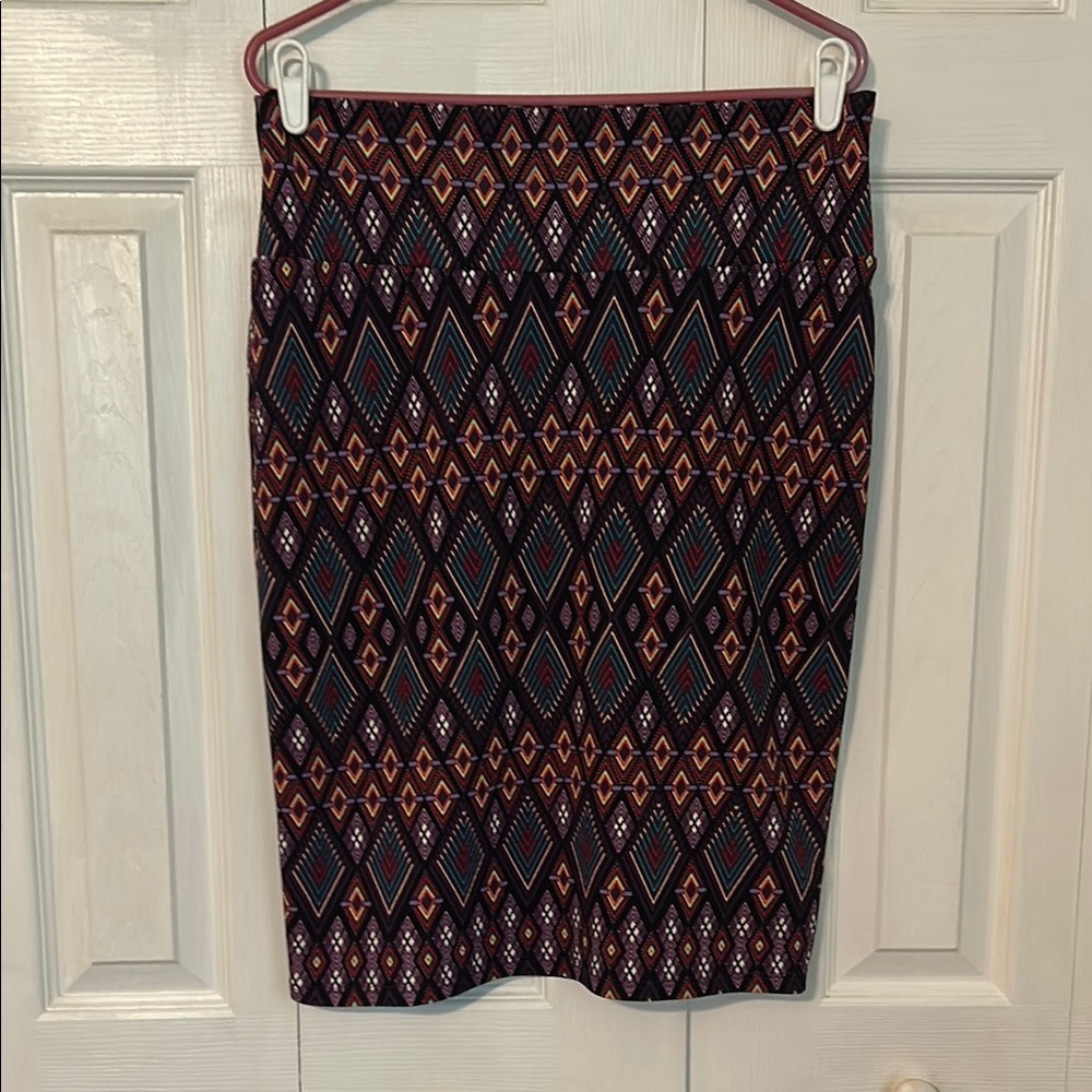 LuLaRoe Pencil Skirt with Diamond Pattern - Black, Orange, Blue